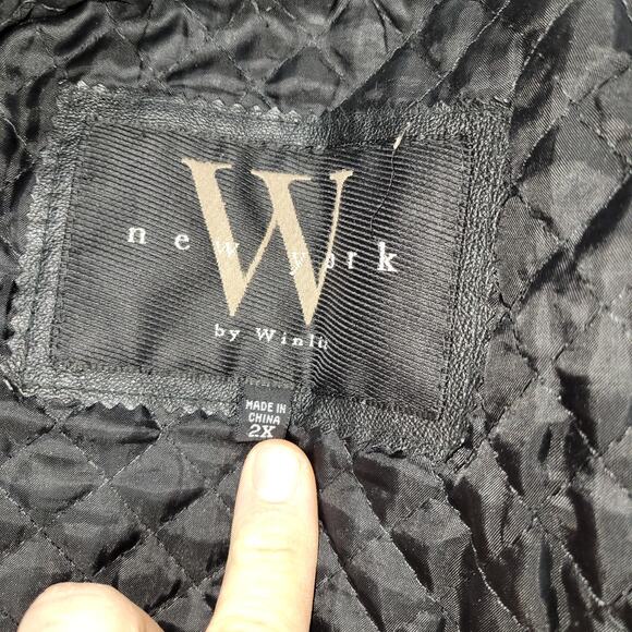 Vintage Winlit Jacket Womens Size 2X Black New York Large Button Leather Coat - Picture 10 of 16